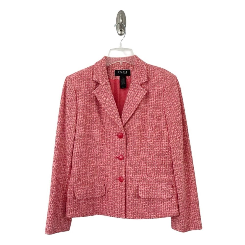 Studio Liz Claiborne Vintage Coral Orange Boucle Tweed Blazer Size 12